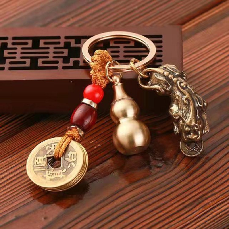 Móc khóa ôtô, xe máy phong thủy - xu ngũ hoàng - hồ lô - tỳ hưu