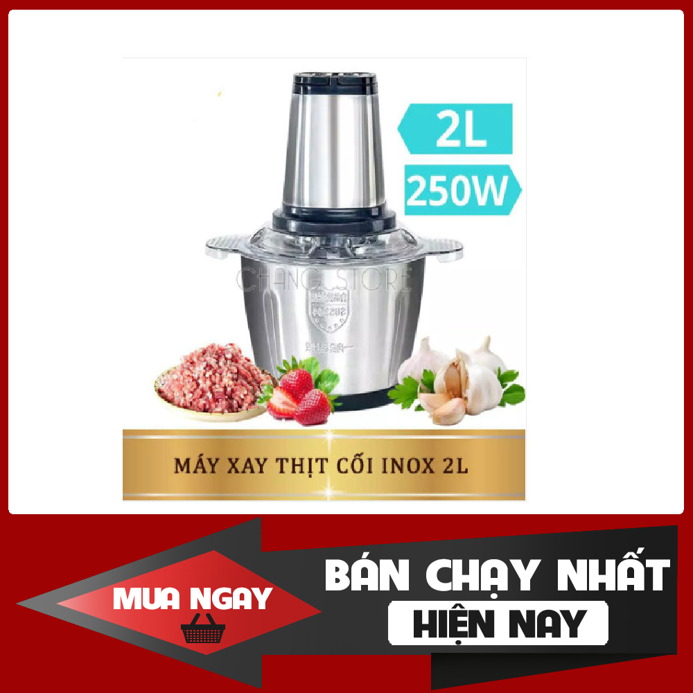 MÁY XAY THỊT CÁ - MÁY XAY ĐA NĂNG BẰNG CỐI INOX 2 LÍT DAO 4 LƯỠI