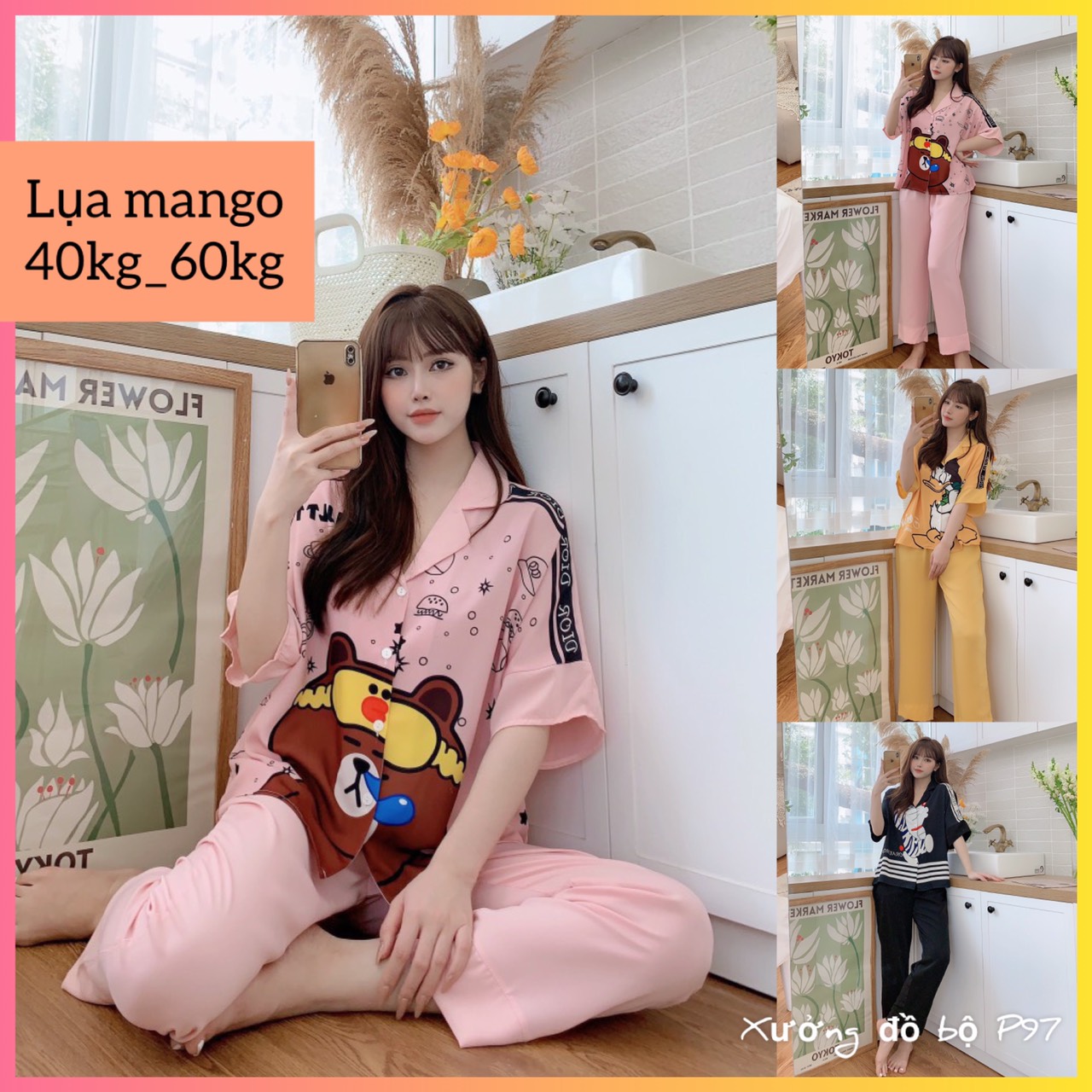 Đồ bộ pijama nữ cánh dơi thiết kế siêu xinh, chất liệu lụa cao cấp mềm mịn mát , giá rẻ tận xưởng