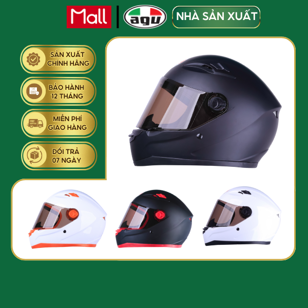 Mũ Bảo Hiểm Fullface AGU A138 Trơn - Hàng Chính Hãng Bảo Hành 12 Tháng - Sản Phẩm Thời Trang Và Cao Cấp - Tặng Kèm Túi Vải Và Cặp Sừng Trang Trí Nón