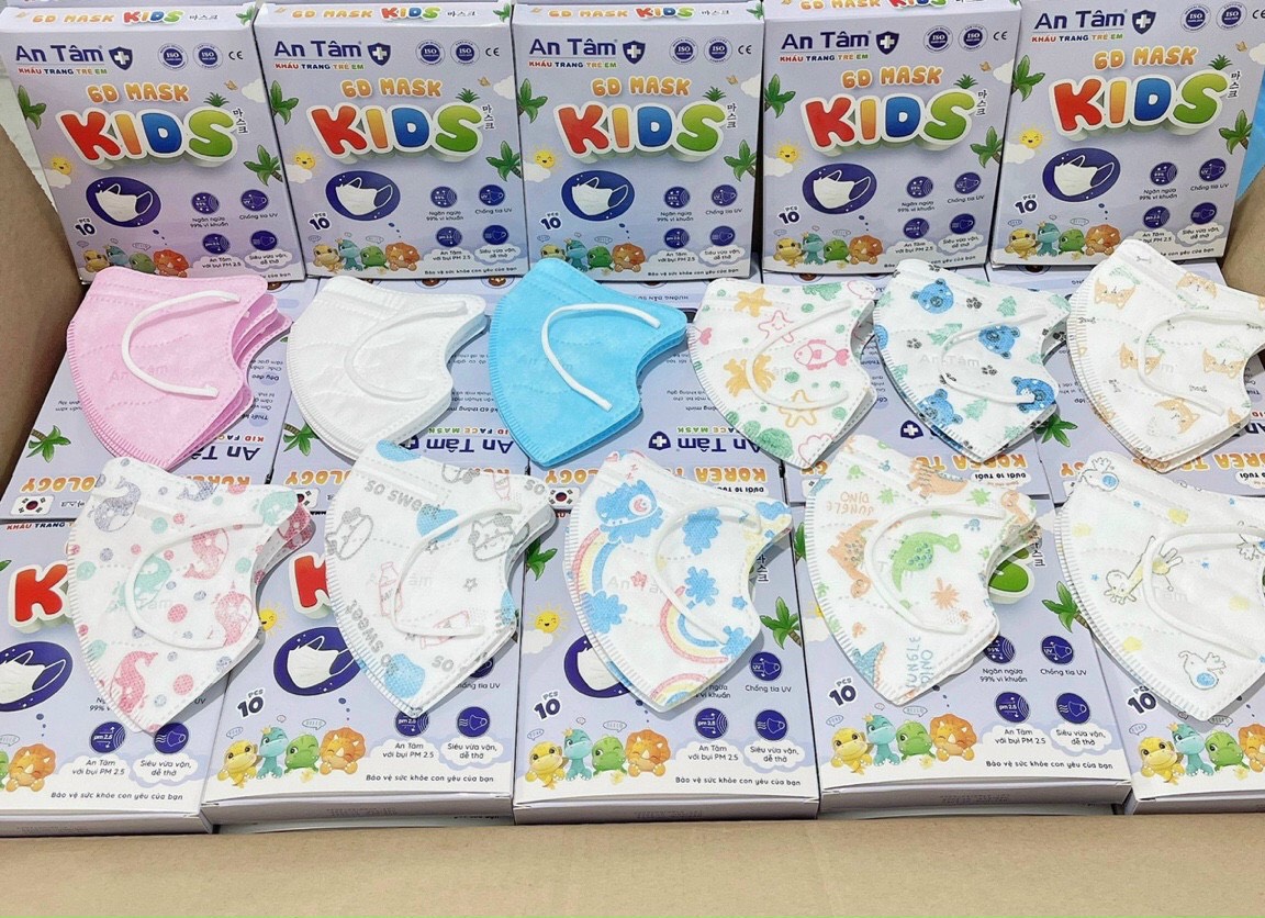 Combo 100 chiếc khẩu trang 6D An Tâm cho bé 2-6 tuổi hàng 4 lớp xịn sò