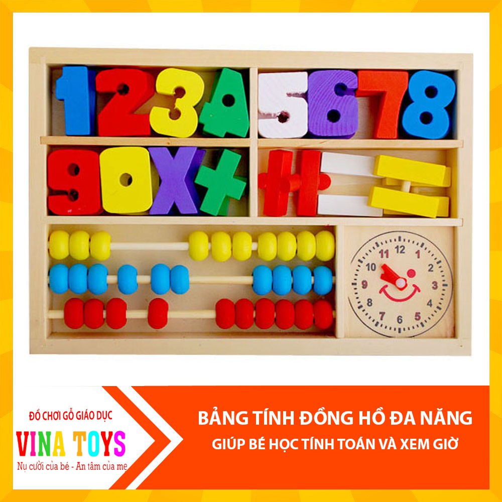 Đồ chơi gỗ cho bé bảng tính đồng hồ đa năng - đồ chơi gỗ thông minh cho bé vinatoys