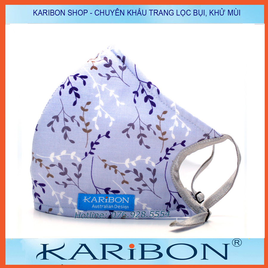Khẩu trang Karibon Cotton họa tiết 8 lớp có than hoạt tính lọc bụi mịn, khả năng lọc bụi lên tới 99%, có than hoạt tính