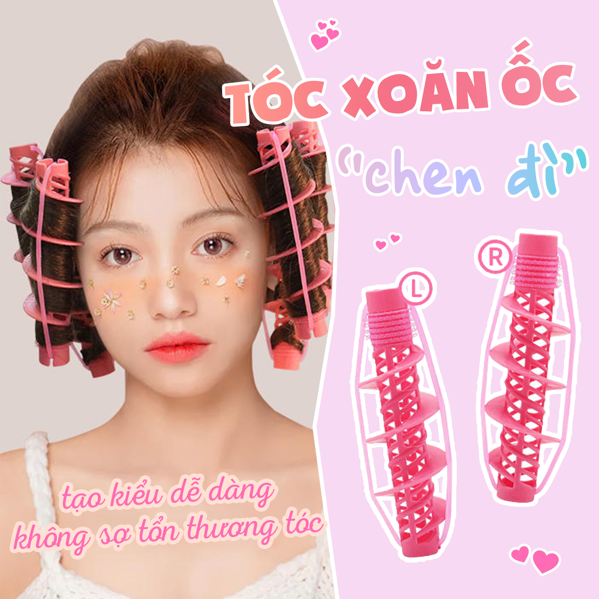 ❤️Lamdepdeal - Combo 4 lô uốn tóc xoăn gợn sóng tự nhiên Spiral Curl Roller - Lô cuốn tóc không dùng nhiệt - Không mất thời gian - Không gây hại cho tóc