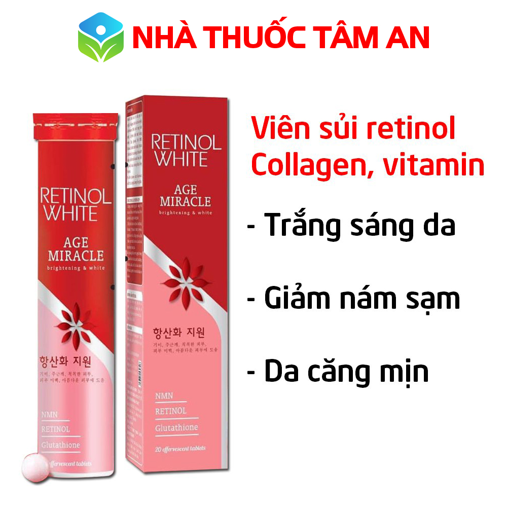 Viên sủi Retinol White bổ sung collagen giúp làm trắng sáng da, căng mịn da