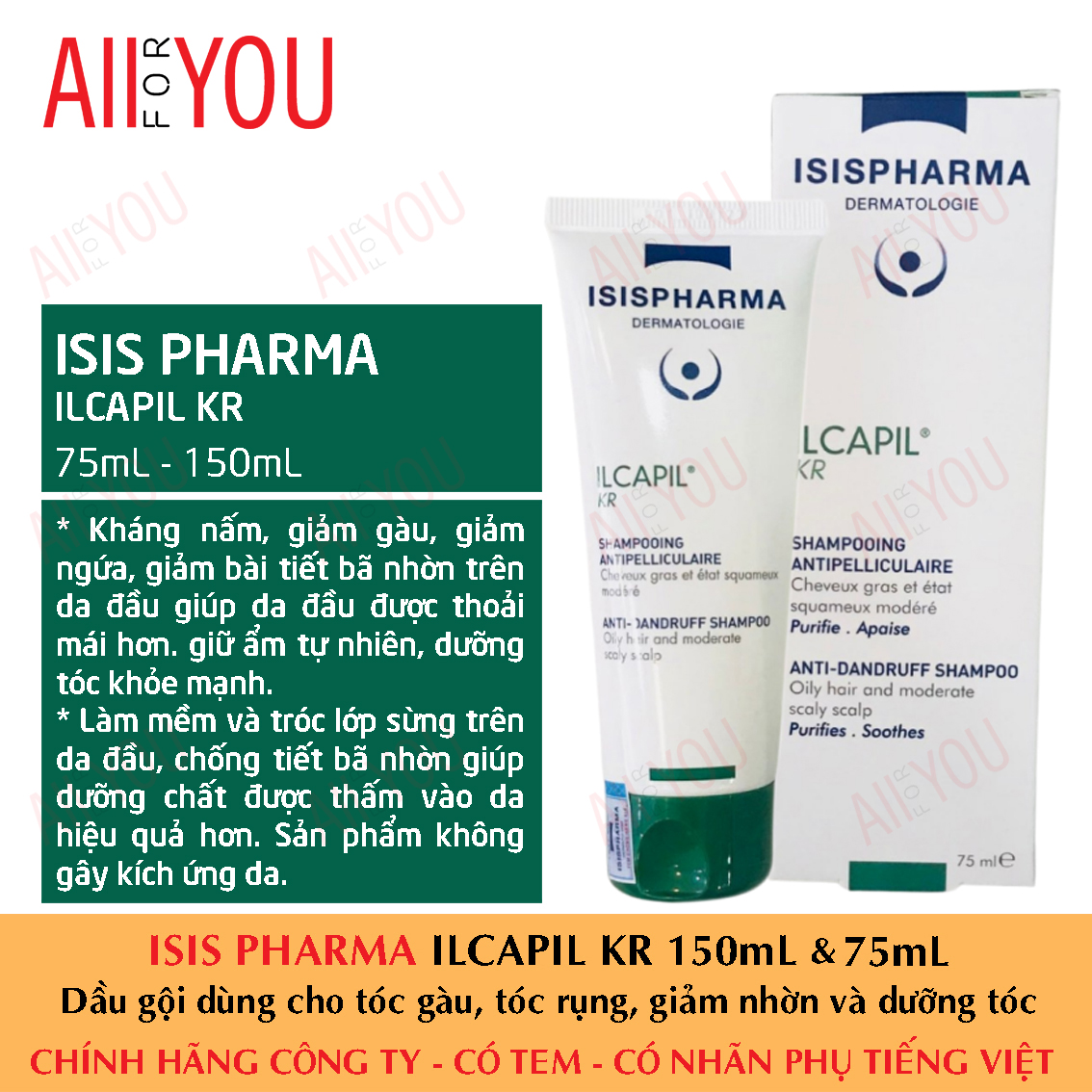 Isis pharma ilcapil kr 150ml & 75ml - dầu gội cho da đầu gàu, giảm rụng tóc.