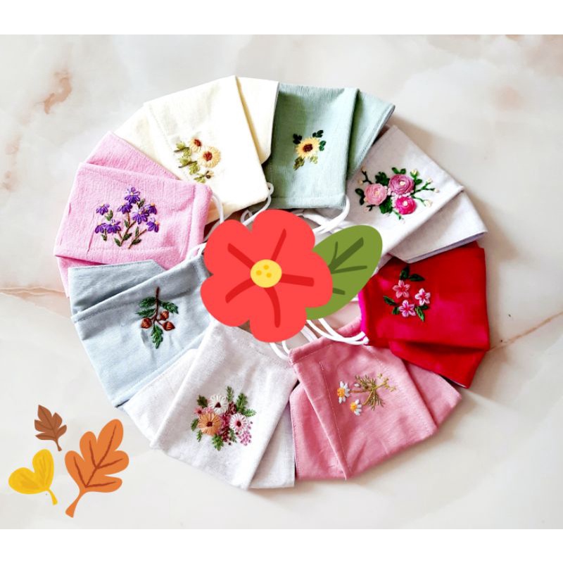 Khẩu trang linen thêu tay 3D màu hồng