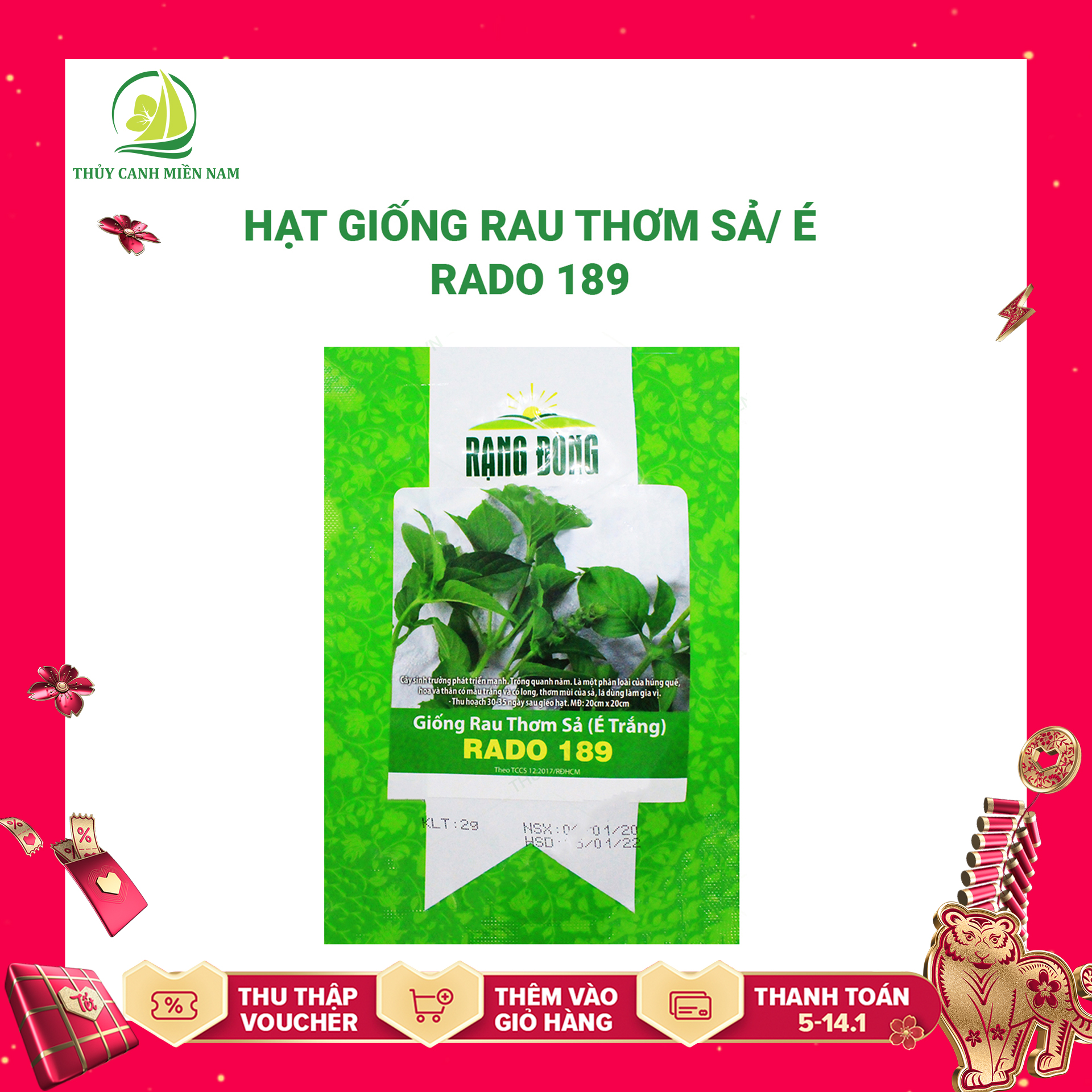 [Có hướng dẫn ươm] Hạt giống rau thơm sả/é trắng RADO 189 | Giống khoẻ, tỉ lệ nảy mầm đến 90% (2g)
