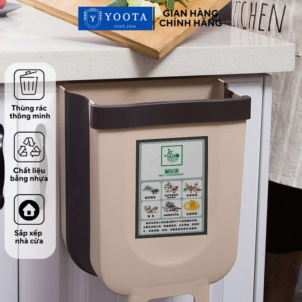 Thùng rác thông minh gấp gọn, sọt rác treo tủ bếp, thung rac mini 8L cao cấp