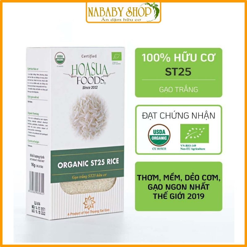 Gạo trắng hữu cơ ST25 1kg, Gạo lức hữu cơ, an toàn sức khỏe cho bé ăn dặm