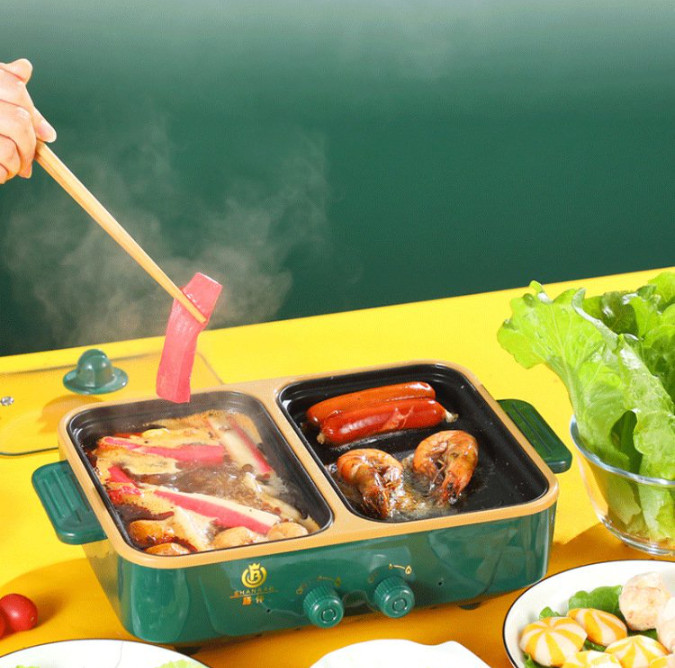 BẾP LẨU ĐIỆN 2 NGĂN VỪA NẤU LẨU VỪA NƯỚNG BBQ TIỆN DỤNG - NỒI LẨU ĐIỆN 2 IN 1 CHUẨN HÀNG XUẤT NHẬT GIÚP TIẾT KIỆM ĐIỆN KHI SỬ DỤNG