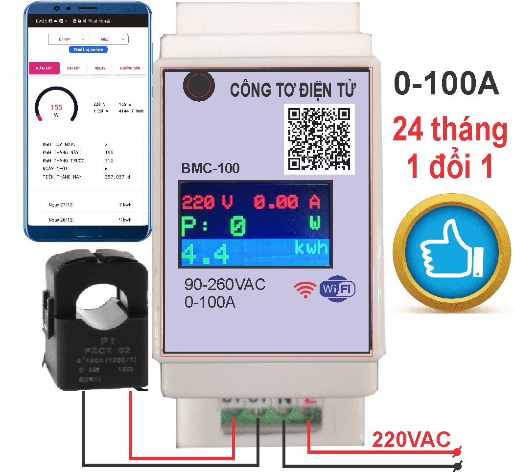Công tơ điện tử wifi thông minh (1 đổi 1 trong 2 năm)