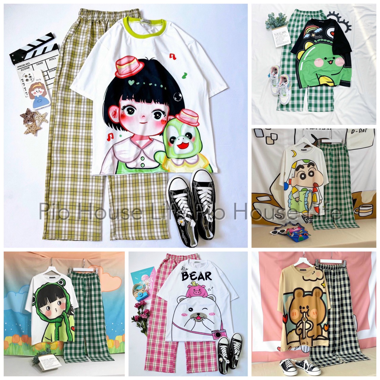 Set bộ quần dài kết hợp áo thun cotton free size