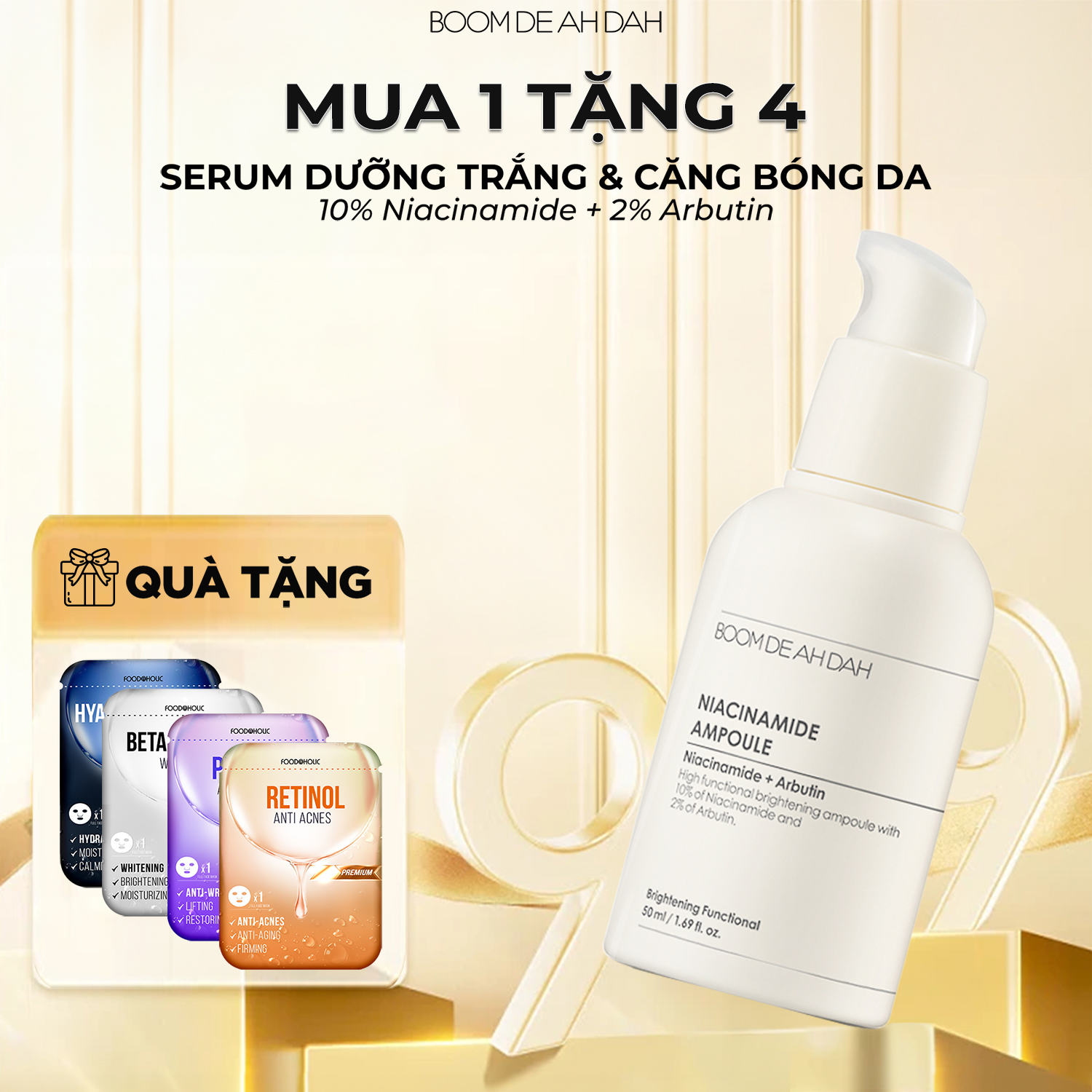 Serum dưỡng trắng căng bóng da boom de ah dah niacinamide 10% + arbutin 2% 50ml