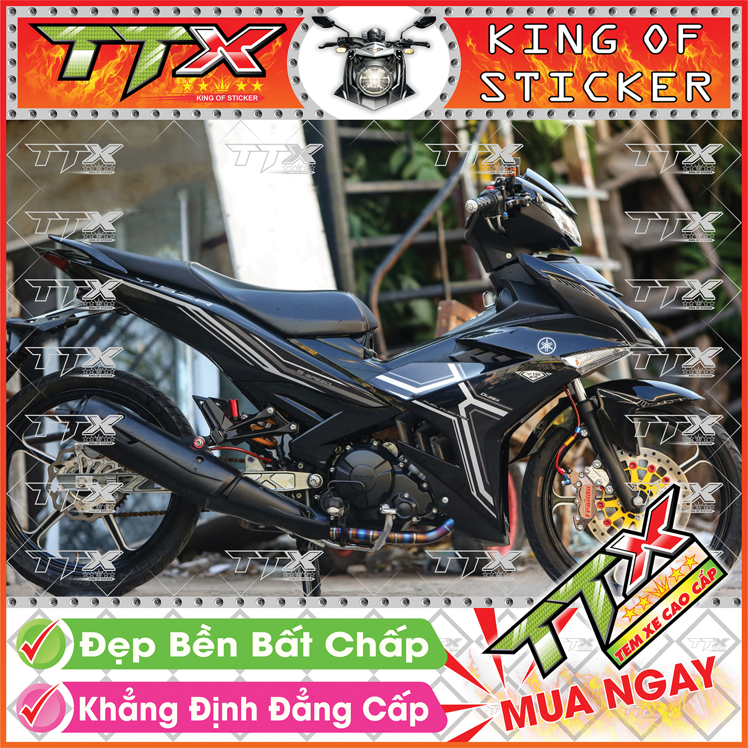 Tem dán xe Exciter 150 đen xám bạc siêu đẹp - Tem rời Exciter 150 shop TTX mẫu mới