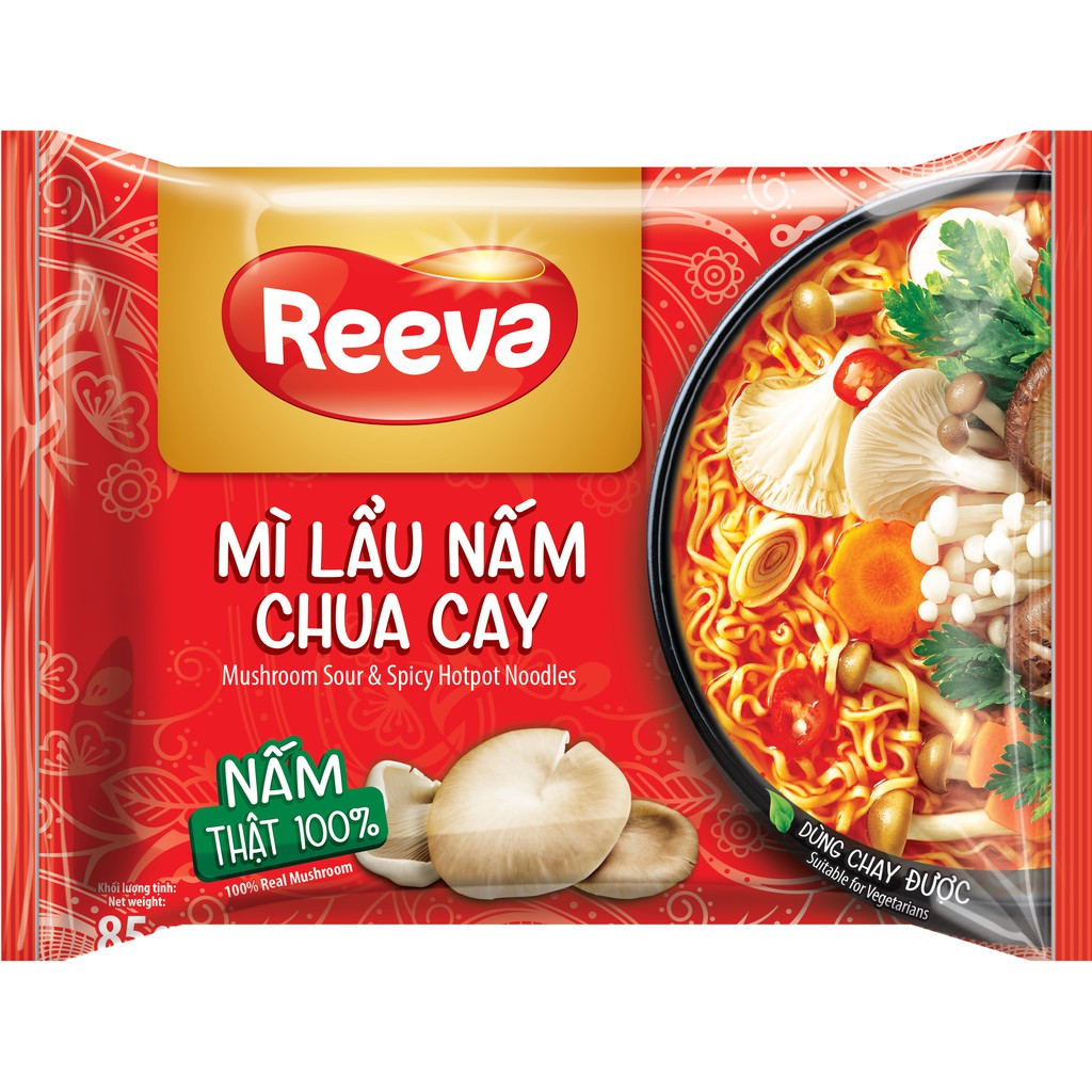 Thùng 30 gói 85g mỳ lẩu nấm bào ngư chua cay reeva dùng chay được