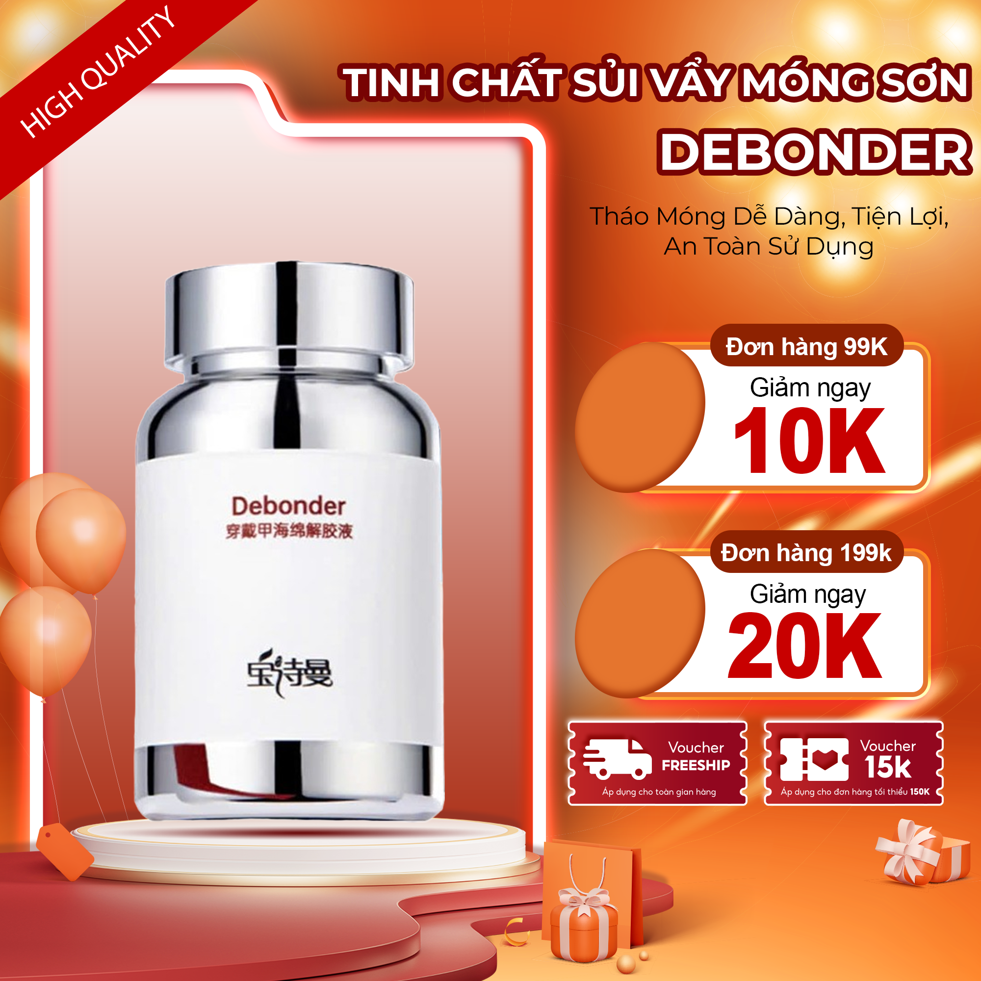 Dung Dịch Sủi Tháo Móng DEBONDER 100ml – DEBONDER Giúp Gỡ Móng Nhanh, An Toàn Cho Nhiều Loại Móng, Hỗ Trợ Vệ Sinh