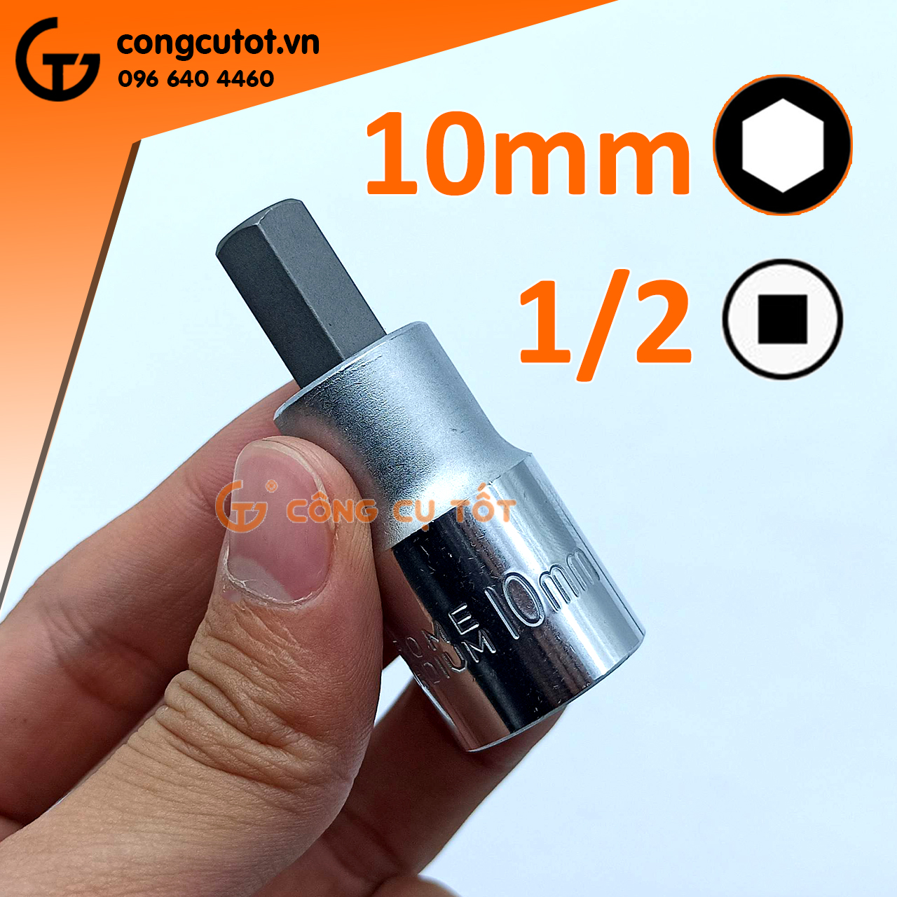 Đầu tuýp - khẩu 1/2 inch đầu lục giác thép CrV dài 55mm