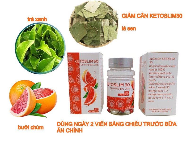 giảm cân hủy mỡ ketoslim 30 giảm nhanh giữ vóc dáng cân đối chính hãng thái lan hộp 30 viên có tem và check mã QR- shop hân chi