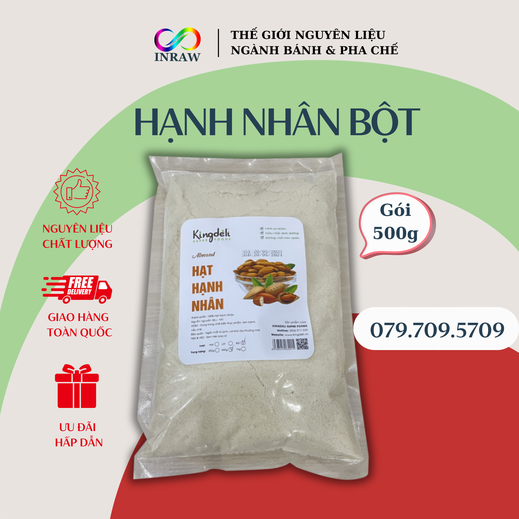 Hạnh Nhân Bột Xuất Xứ Mỹ Túi 500g - Giao thương hiệu ngẫu nhiên