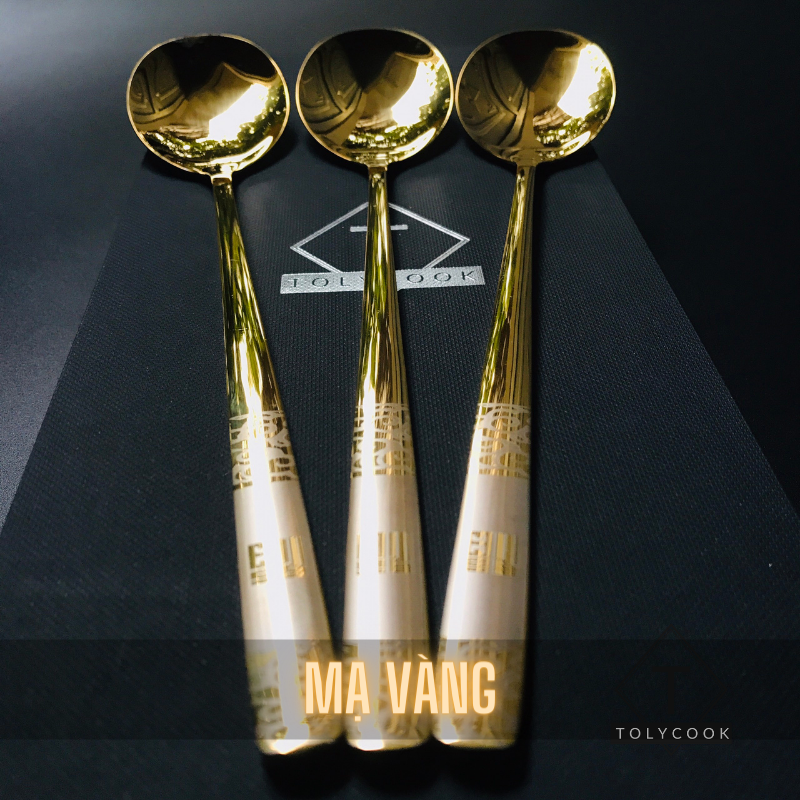 Bộ muỗng thìa mạ vàng mạ bạc hàn quốc inox 304 cao cấp sang trọng dùng trong gia đình có quà TẶNG KÈM