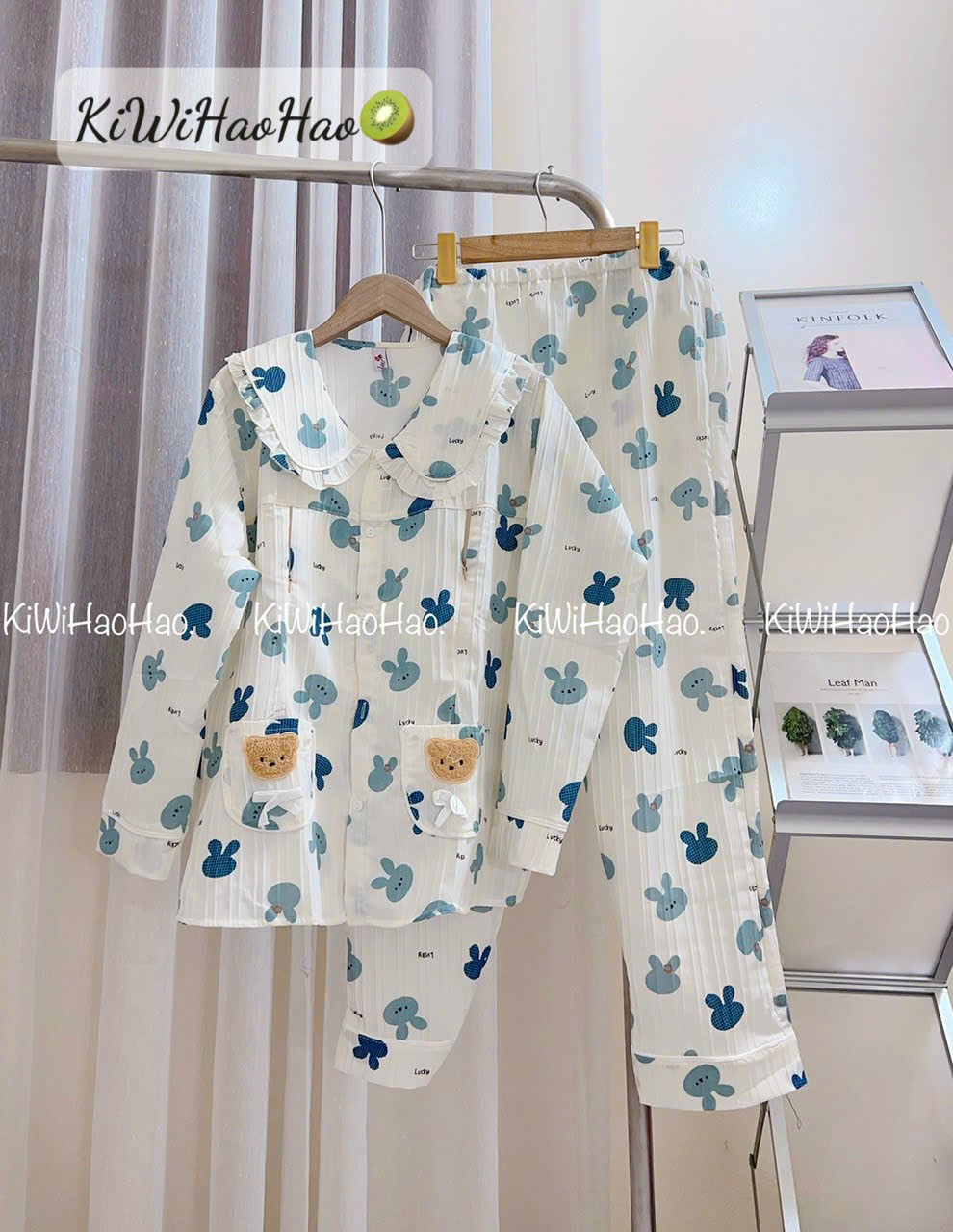 Bộ 2 chức năng mặc bầu và sau sinh chất đũi gân bộ pijama bầu