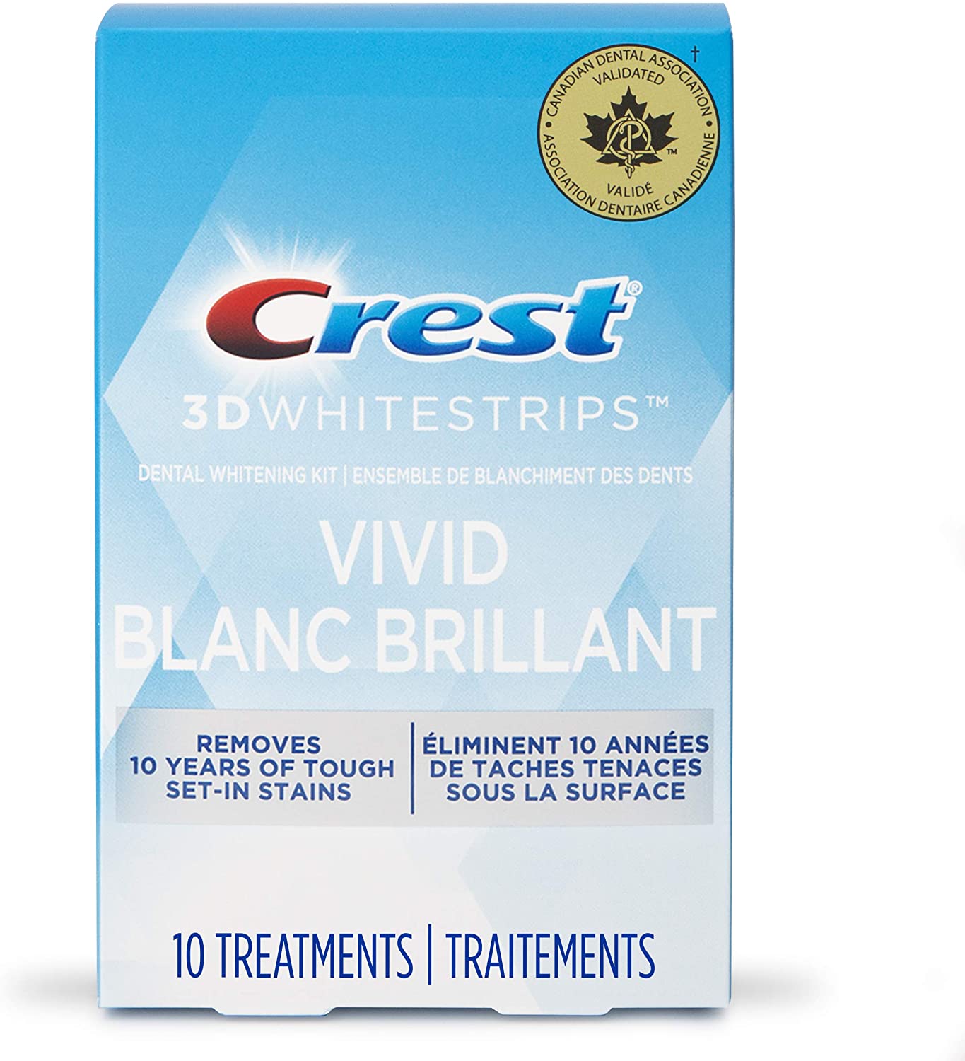Hộp 10 cặp miếng dán trắng răng C.r.e.s.t 3D Whitestrips Vivid Blanc Brillants của Mỹ