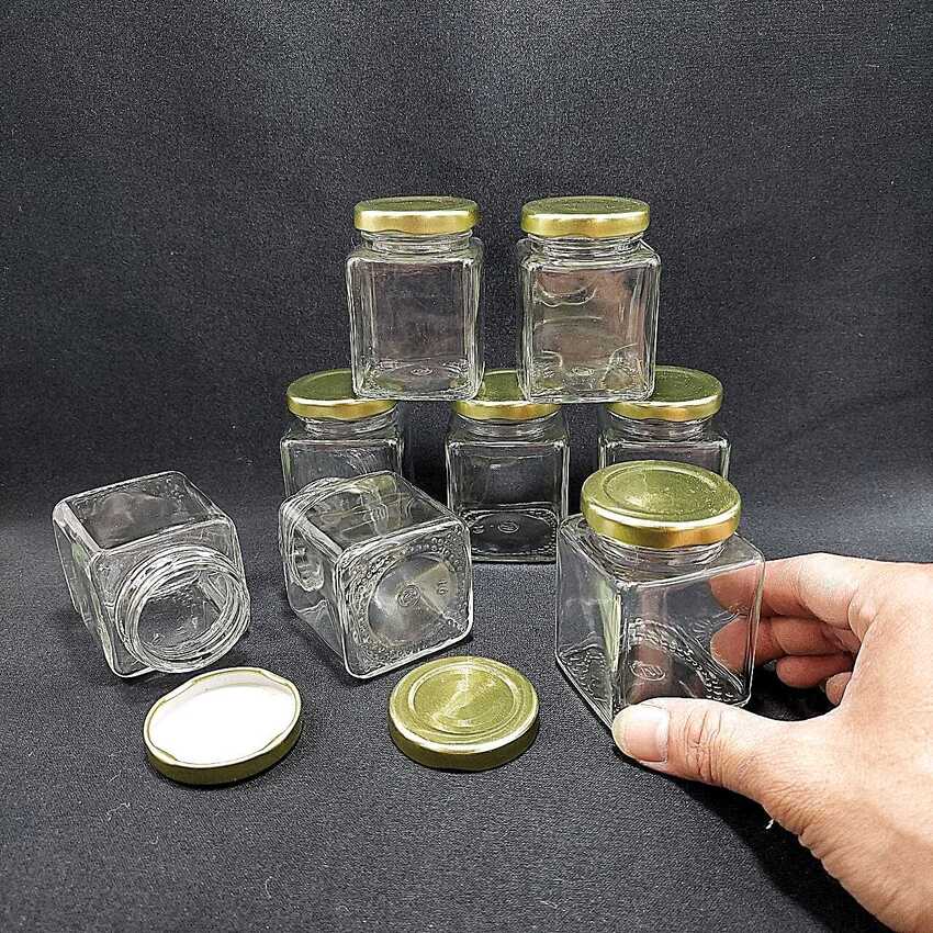Lọ Thủy Tinh Vuông 100ML (combo 16 lọ) nắp thiếc vàng – Hũ Thủy Tinh Vuông 100ML – Hũ Chưng Yến Thủy Tinh – Hủ Đựng Sữa Chua