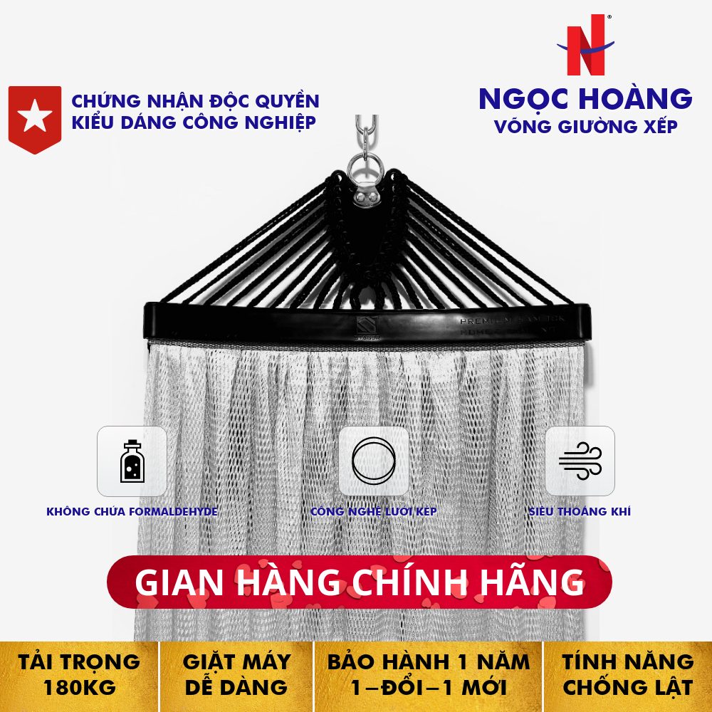Ngọc Hoàng - Lưới võng chống lật cao cấp (nhiều màu) 2.0 - SS21 - Chất liệu vải lưới 2 lớp thoáng khí, không chứa chất độc Formaldehyde gây ung thư, tải trọng lên đến 180 Kg, an toàn khi bỏ vào túi để giặt máy