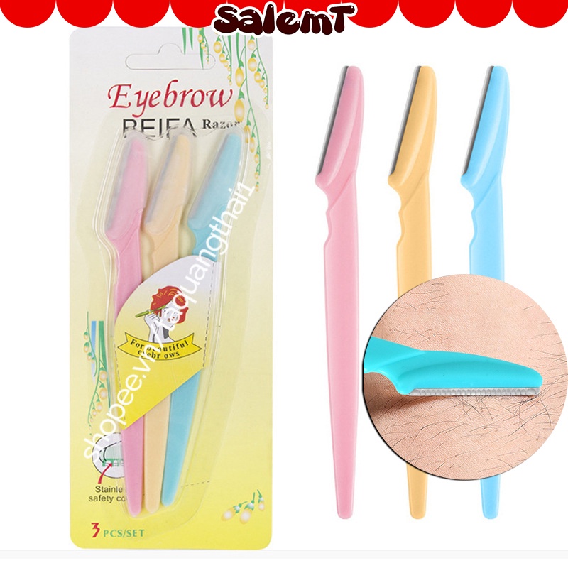 Vỉ 3 Cây Cắt Tỉa Lông Mày Cạo Lông An Toàn Có Lưới Bảo Vệ, Nhỏ Gọn Bỏ Túi Tiện Lợi