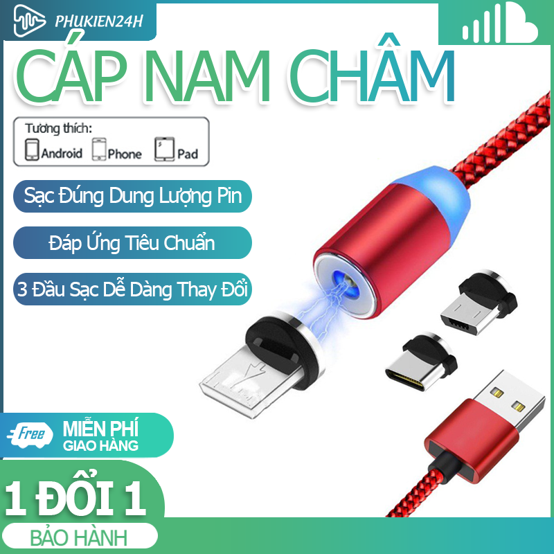 [HCM]Cáp sạc Lighting Micro Type C Từ hút nam châm - Xoay 360 độ dây dù DÙNG TỐT CHO IPHONE/IPAD-ANDROID