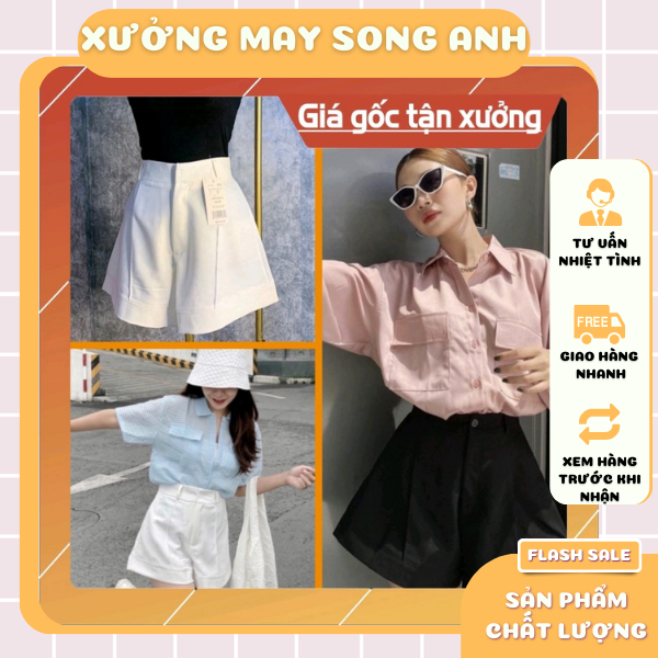 Quần Short nữ ống rộng suông chất vải tuyết mưa dày dặn tôn dáng mã 506