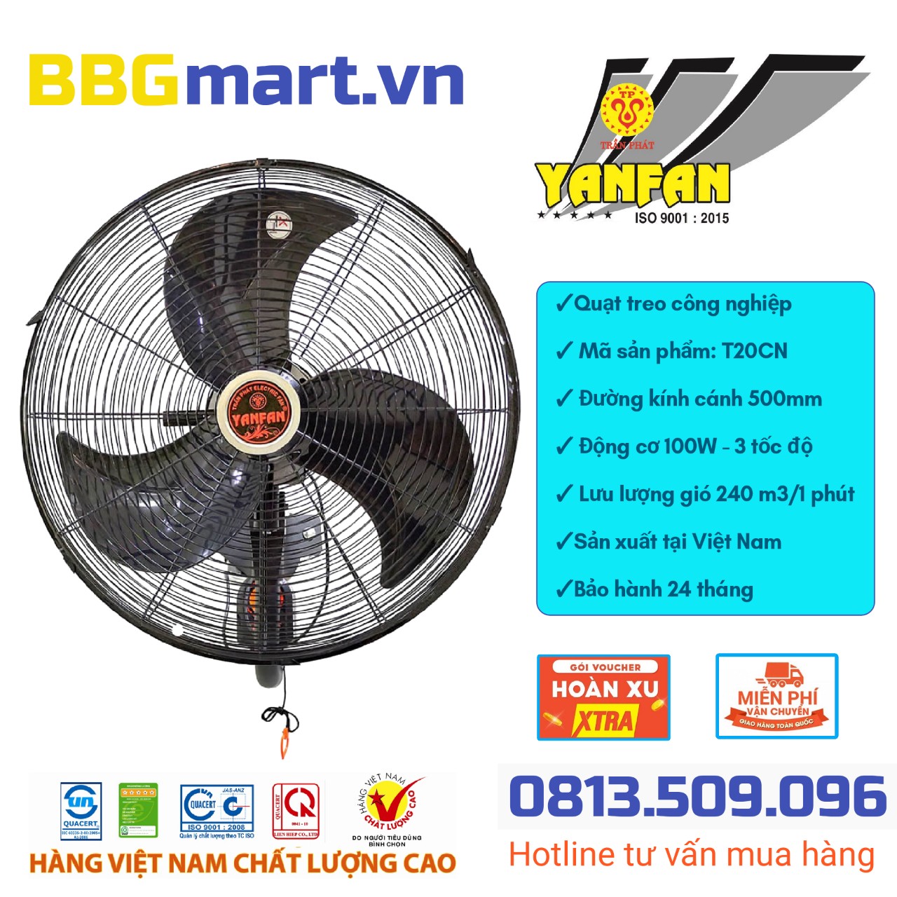 QUẠT TREO CÔNG NGHIỆP YANFAN T20CN