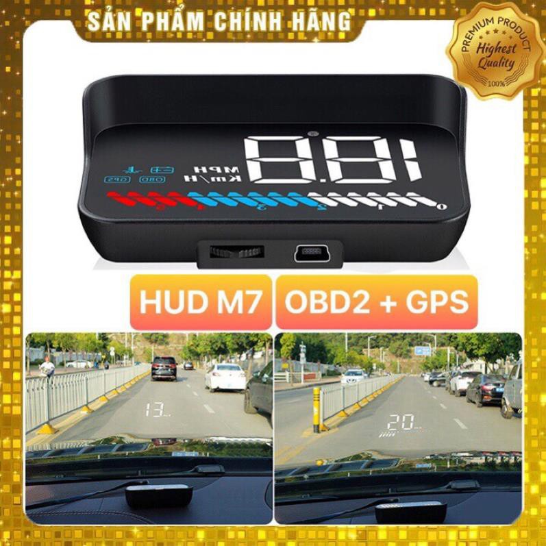 (BH 1 năm) HUD M7 / M8 thiết bị hiển thị kính lái ô tô 2 chế độ OBD hoặc GPS lắp mọi xe (HD lắp đặt)