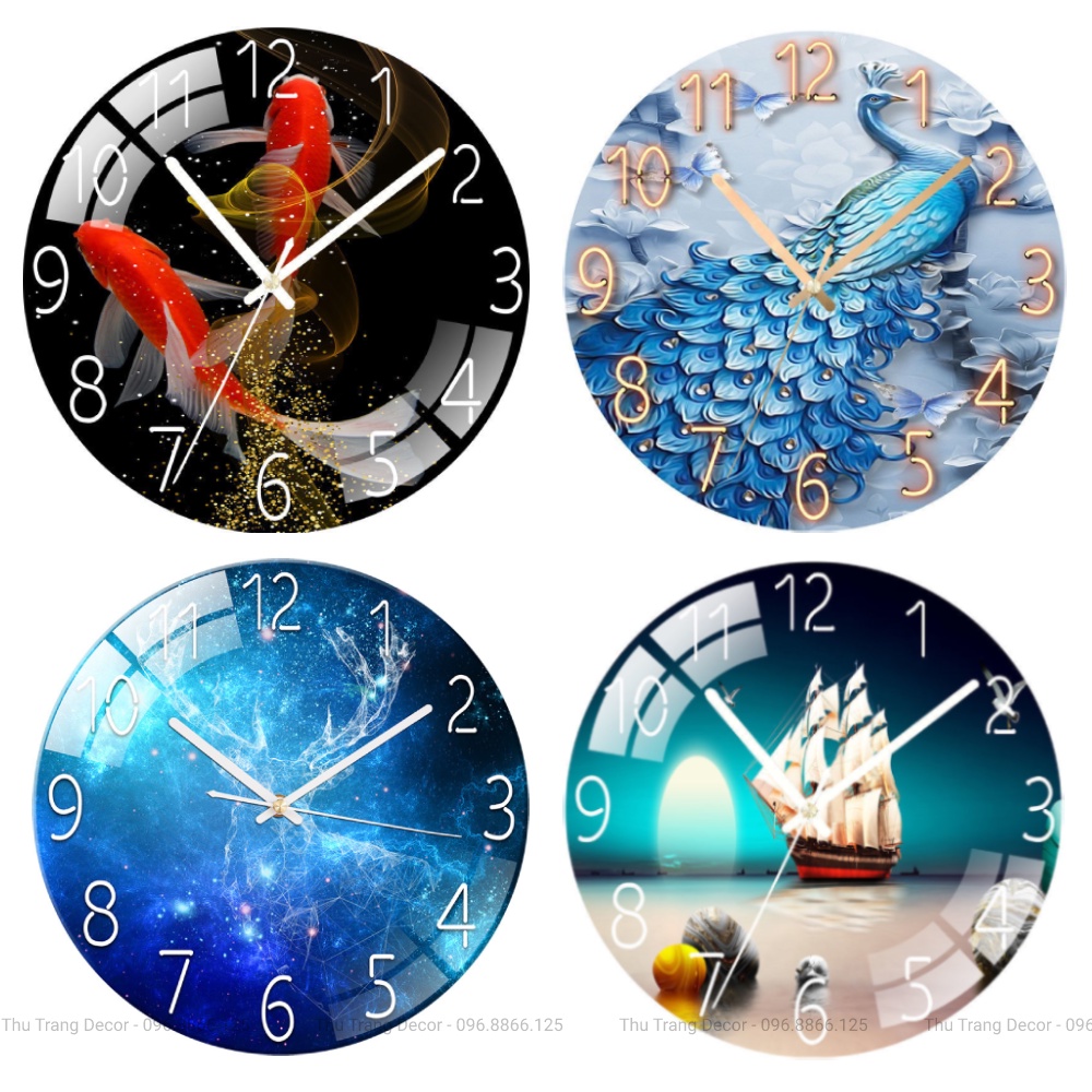 Đồng hồ tròn treo tường decor, đồng hồ tráng gương 5d cao cấp