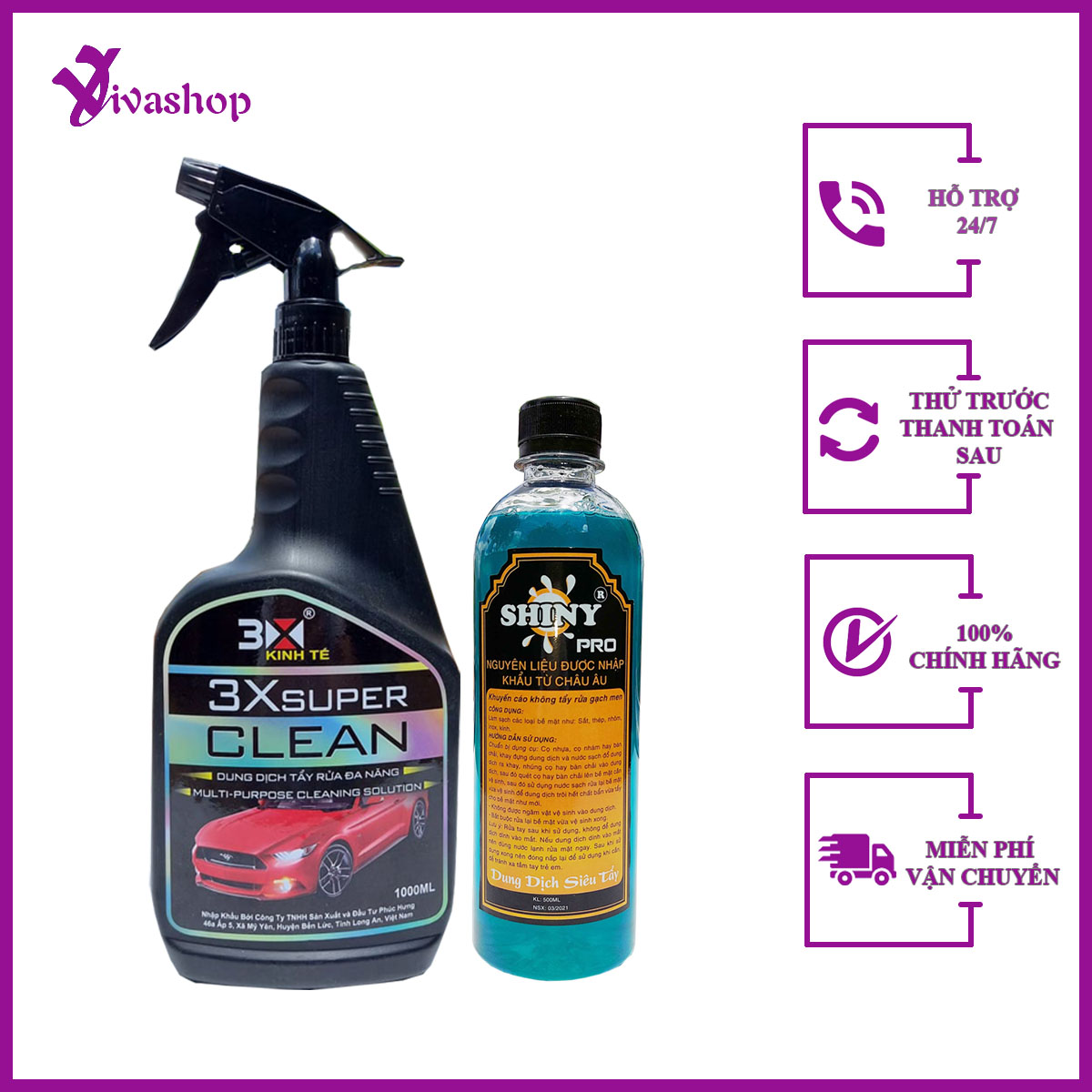 Nước Tẩy Rửa Xe Máy Đa Năng 3x super clean và Shiny pro, Tẩy Dầu Nhớt, Lốc Máy, Rỉ Sét , Ố Vàng Lâu Năm