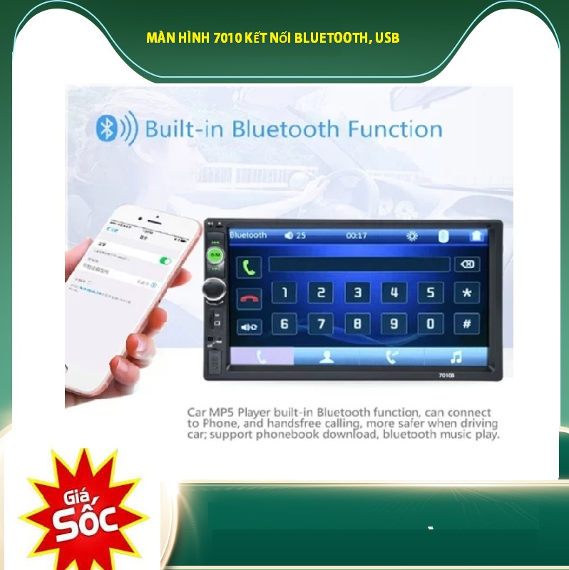 Màn hình ô tô Full HD 7010B, Nghe nhạc, xem phim, hình ảnh trung thực, sắc nét, kết nối Bluetooth, hỗ trợ cổng USB, thẻ nhớ, camera lùi, Màn hình xe i10, màn hình dvd cho xe vios, Màn hình dvd ô tô giá rẻ