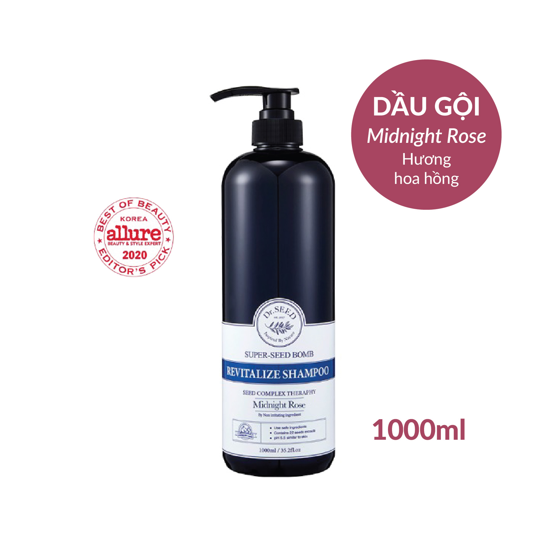 Dầu Gội Tái Tạo Phục Hồi Dr.Seed Super Seed Bomb Revitalize Shampoo 1000ml – Midnight Rose