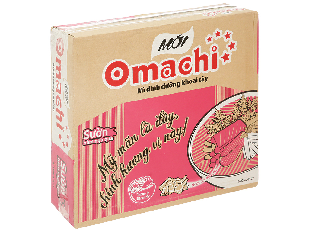 Thùng 30 gói mì khoai tây Omachi sườn hầm ngũ quả 80g