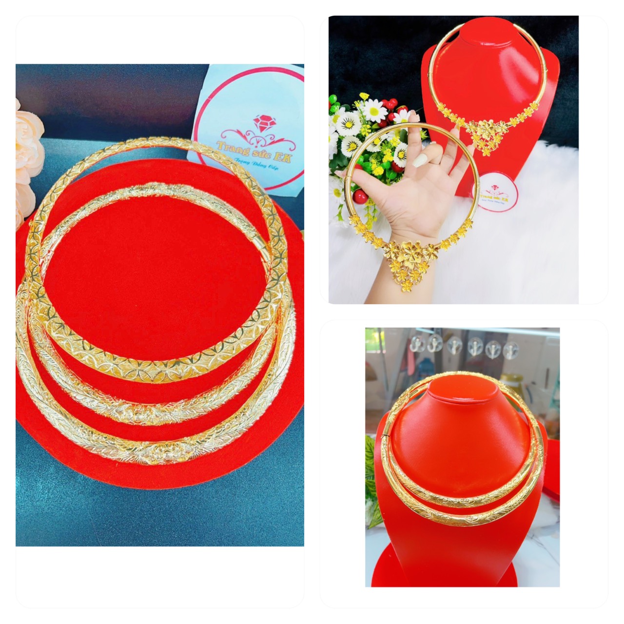 Kiềng cưới long phụng bảng  dẹp lớn  mạ 24.k kèm hộp nhung E101