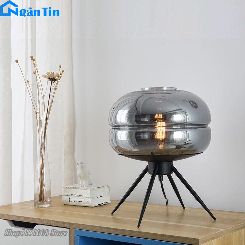 Đèn Led để bàn phòng khách phòng ngủ thuỷ tinh cao cấp DB604 Ngân Tin (Tặng kèm một bóng Led Edison 6W ánh sáng vàng)