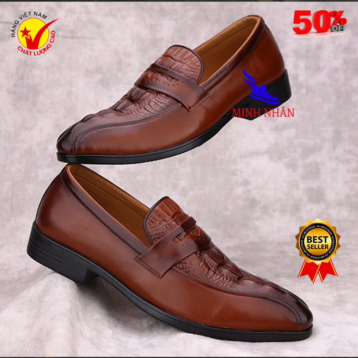 Minh Nhân - Giày Công sở Giày lười văn phòng cho nam Giày da bò kiểu thời trang đẹp giá rẻ tăng chiều cao D-1 màu nâu