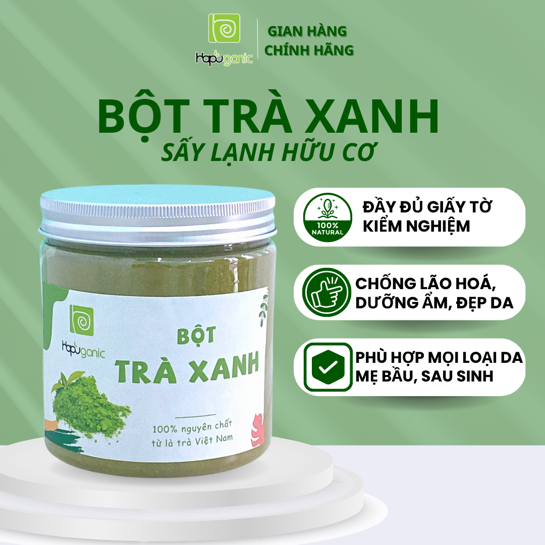 [HCM]Hũ Bột Trà Xanh Thiên Nhiên HaPu Organic Bột Thiên Nhiên Đắp Mặt Giảm Mụn Dưỡng Trắng Da Giảm Thâm Nám