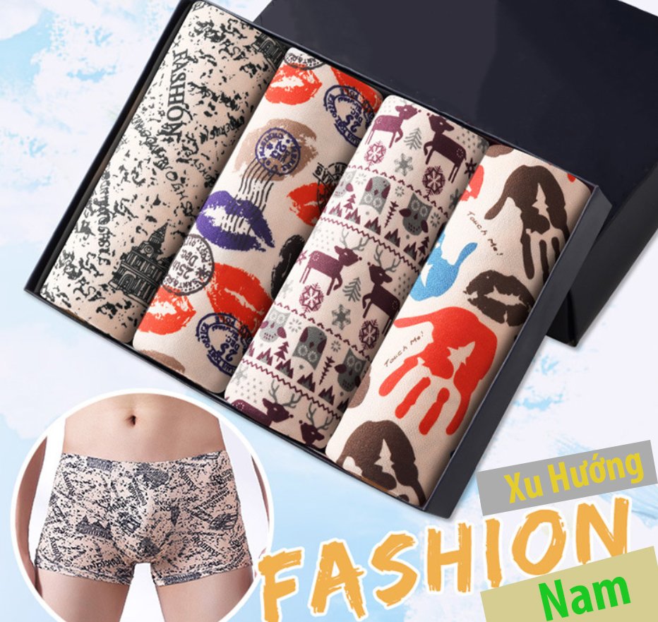 [Combo 4] Quần lót nam cao cấp – quần boxer nam chất liệu cotton mềm mại co dãn tốt ôm dáng tôn mông - quần sịp đùi nam họa tiết trẻ trung sinh động cực quyến rũ.