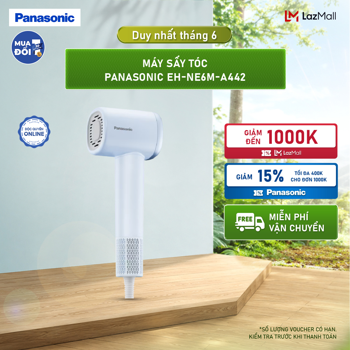Máy sấy tóc Panasonic EH-NE6M Công nghệ ionity Luồng gió mạnh Linear cho mái tóc mềm mượt