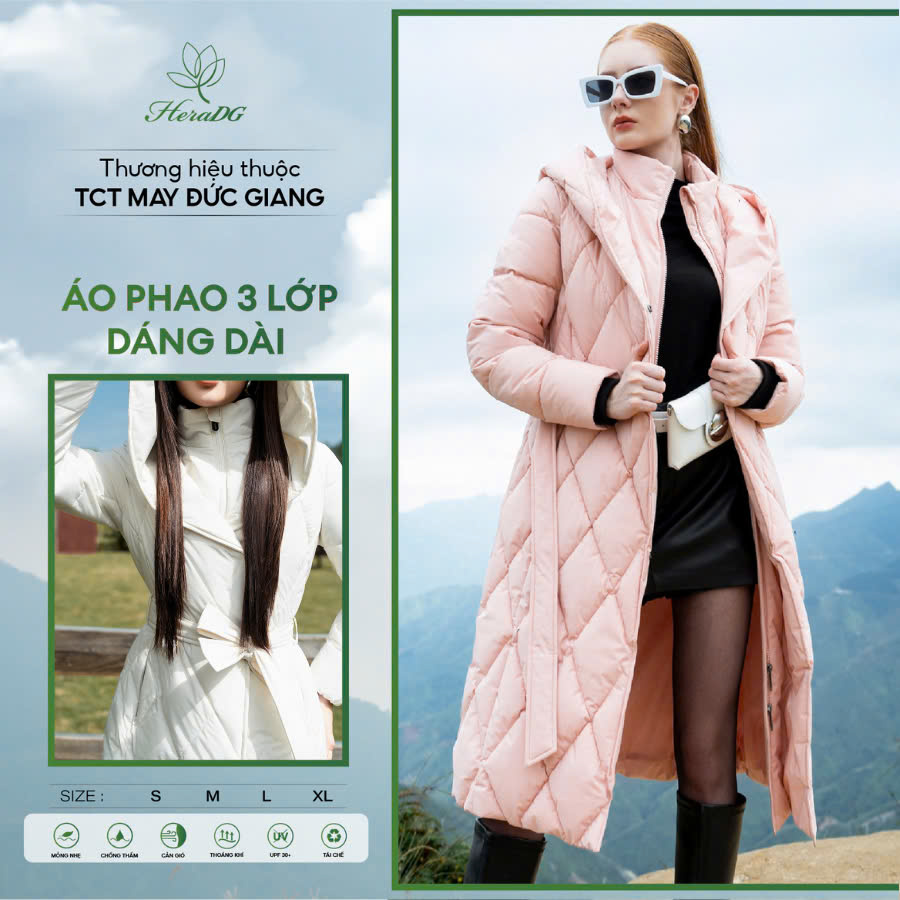 [Voucher 15% MOV 199K cap 100K Áo Khoác Phao Nữ Dáng Dài Trần Trám HeraDG Thiết Kế Cổ Cao, Mũ Bẻ Rộng, Tay Bo Chun Đai Rời, Siêu Nhẹ, Siêu Ấm WJKBD4015