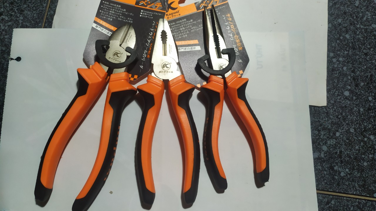 Bộ 3 Kìm cắt - Kìm điện - Kìm nhọn hãng Kapusi Nhật Bản cao cấp cỡ 7 inch - Kềm Kapusi 175mm, kềm cắt, kềm điện, kềm nhọn, kềm kapusi, kềm công nghiệp, kềm nhật, kem kapusi