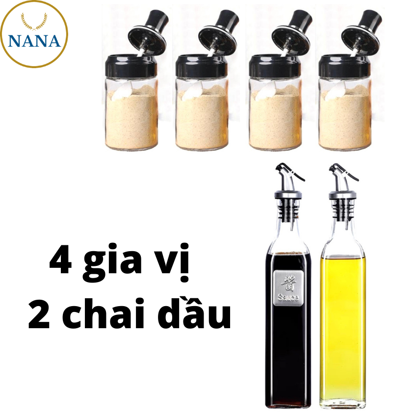 Bộ gia vị thủy tinh 6 món dùng cho nhà bếp gồm ( 4 hũ gia vị 250ml + 2 chai gia vị 500ml ) SG-Z65