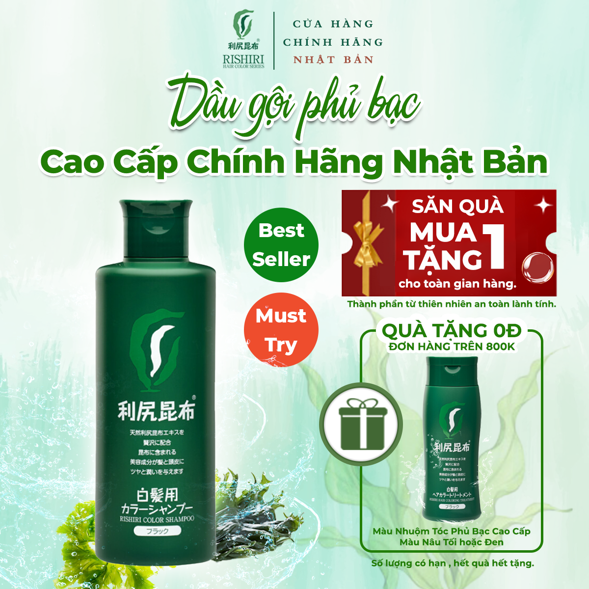 Dầu gội phủ bạc thiên nhiên nhật bản rishiri 200ml