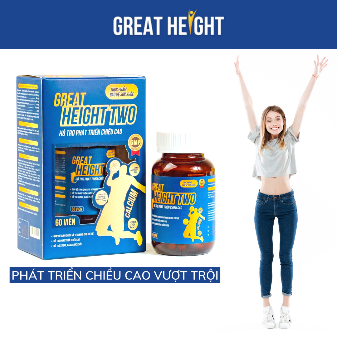 Viên uống hỗ trợ tăng chiều cao cho trẻ Great Height Two (H/60v) - Bổ xung canxi, giúp tăng chiều cao, xương chắc khoẻ